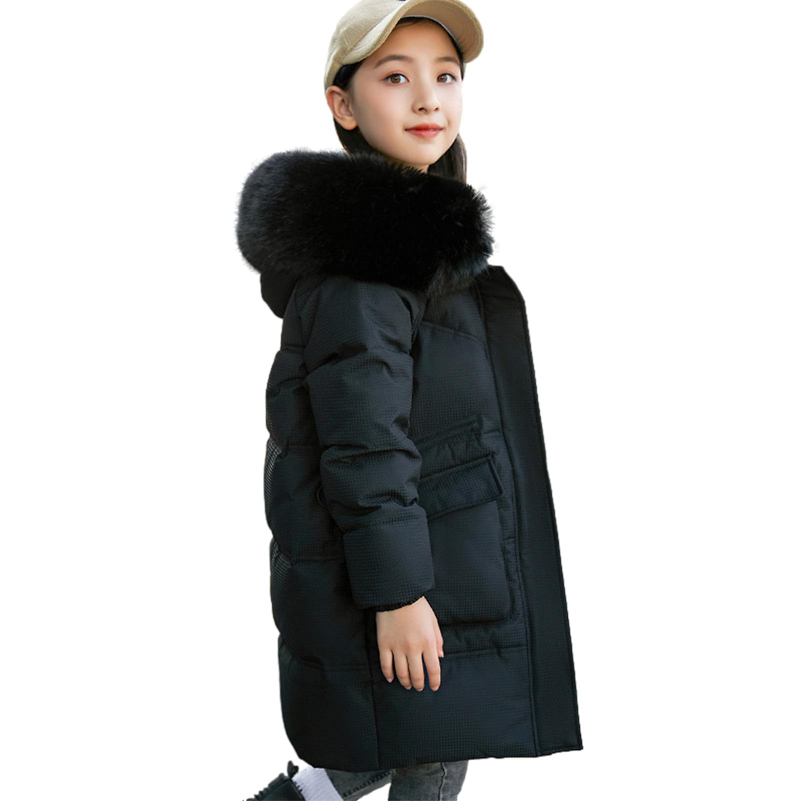 Amazon.com: aromm Girl's Long Puffer Down Jacket with Fur Hood
