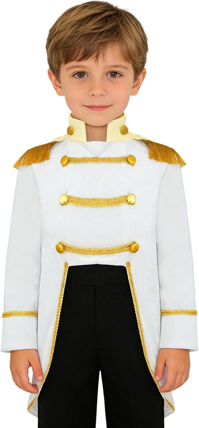 inlzdz Royal Prince Jacket Coat for Boys Kids Long Sleeve Velvet Tuxedo Coat Vintage Medieval Tailcoat