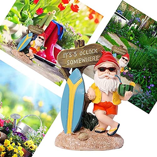 Benvenuto Segno Giardino Gnome Sculture e statue, figurine con tavola da surf Segno di benvenuto Resina Prato ornamenti per la decorazione del giardino del giardino domestico Benvenuto Decorazioni