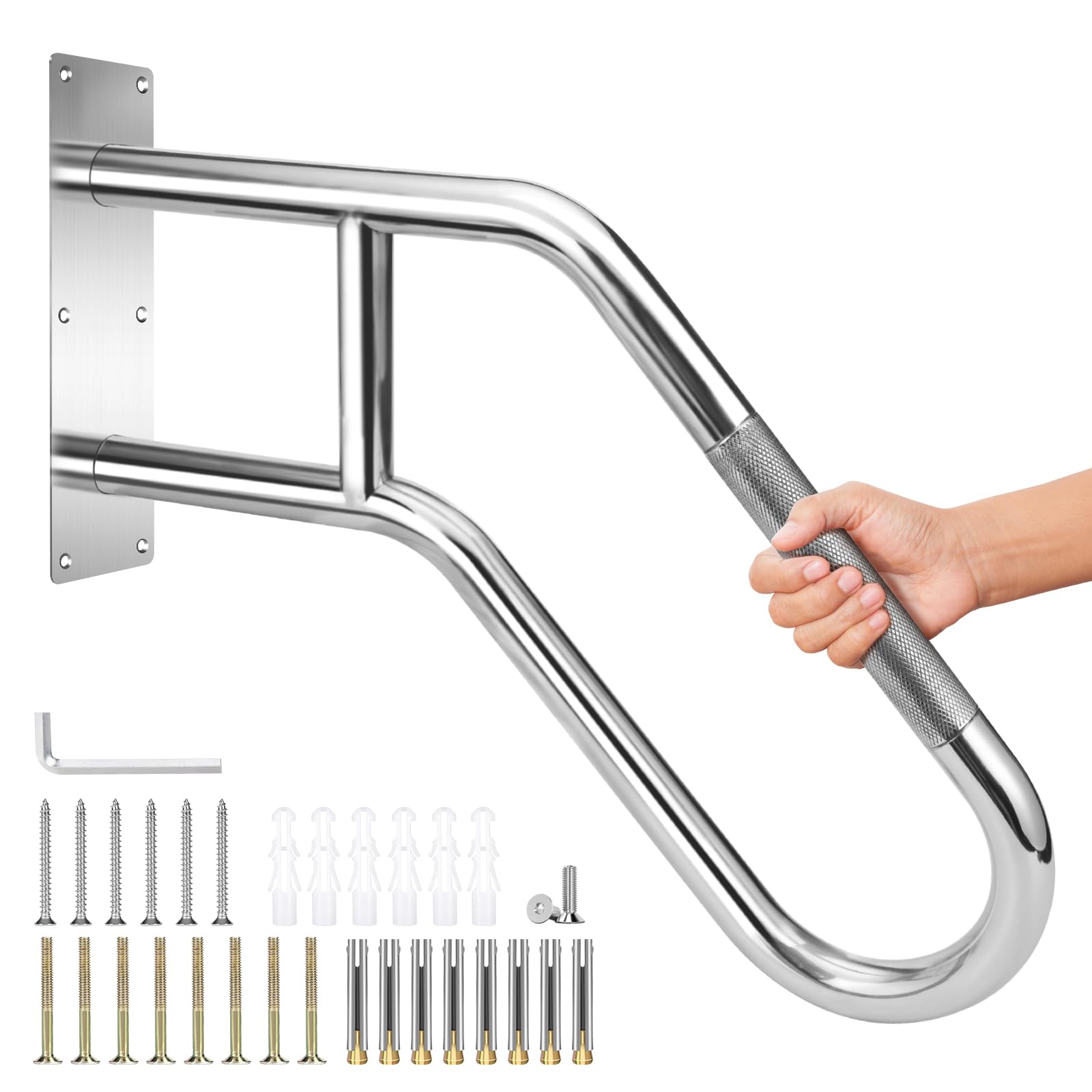 Upgrade Handrails for Outdoor Steps, Heavy-Duty 304 Stainless Steel Handrail for 1-3 Steps, Wall Mounted Anti-Slip Stair Grab Bar, Safety Rail for Elderly & Disabled, Suitable for Indoor & Outdoor