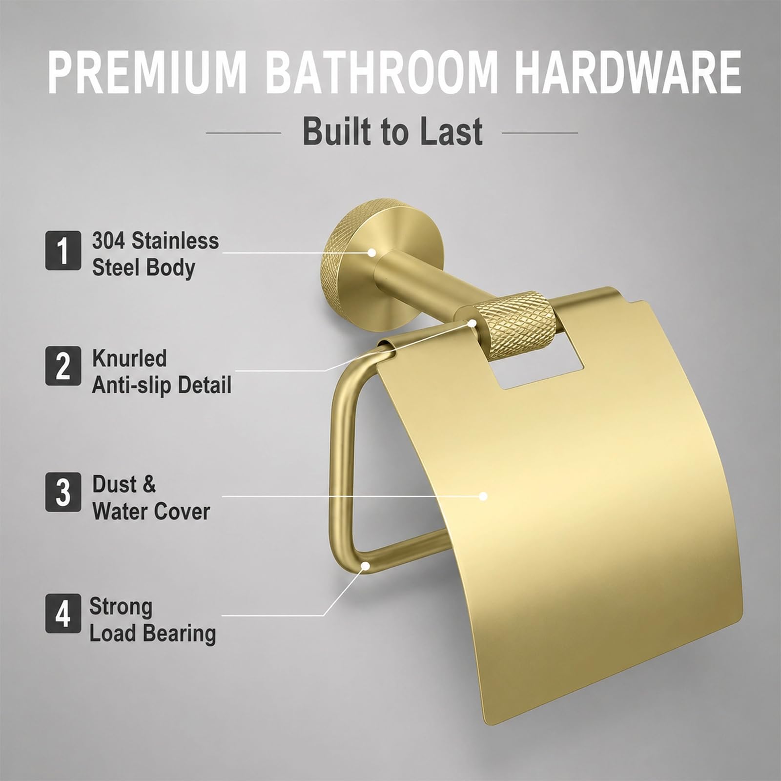 Portarotolo con Coperchio, Portarotolo da Parete | con design zigrinato, compatibile con mega rotoli per il bagno