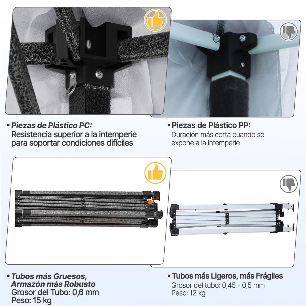Yaheetech Carpa Plegable 3x3M Altura Ajustable 262-282cm Cenador para Jardin Gazebo de Patio para Camping Playa,con Bolsa de Transporte, Resistente al Viento Azu;