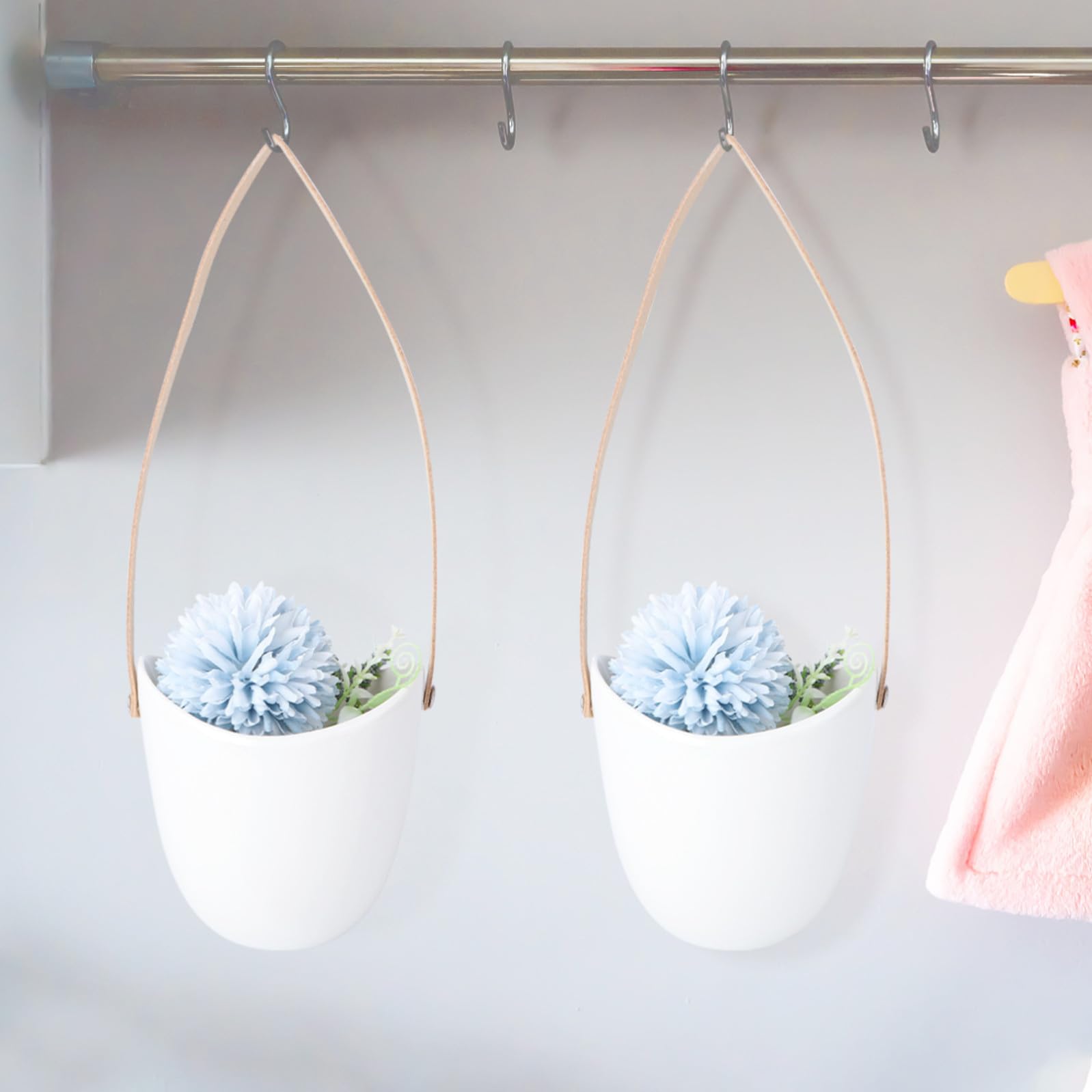 VILLCASE Set di 3 Vasi in Ceramica Bianca da Appendere per Fiori e Piante, Design Sospeso per Interni ed Esterni, per Tavoli e Esposizioni Artigianali