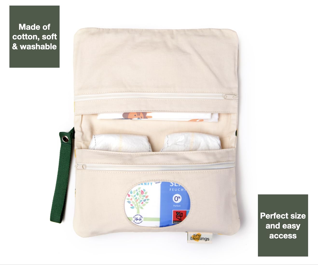 Tiny Blessings Borsa per pannolini – Borsa per pannolini da viaggio, nastro di chiusura extra forte, passante per trasporto/appendere, lavabile e con molto spazio, organizer per bambini, Lemons