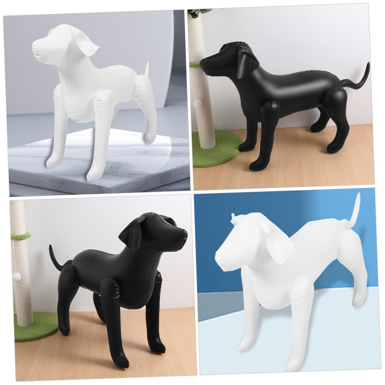 2 manichini gonfiabili per cani in PVC flessibile, in bianco e nero, per esposizione di abbigliamento