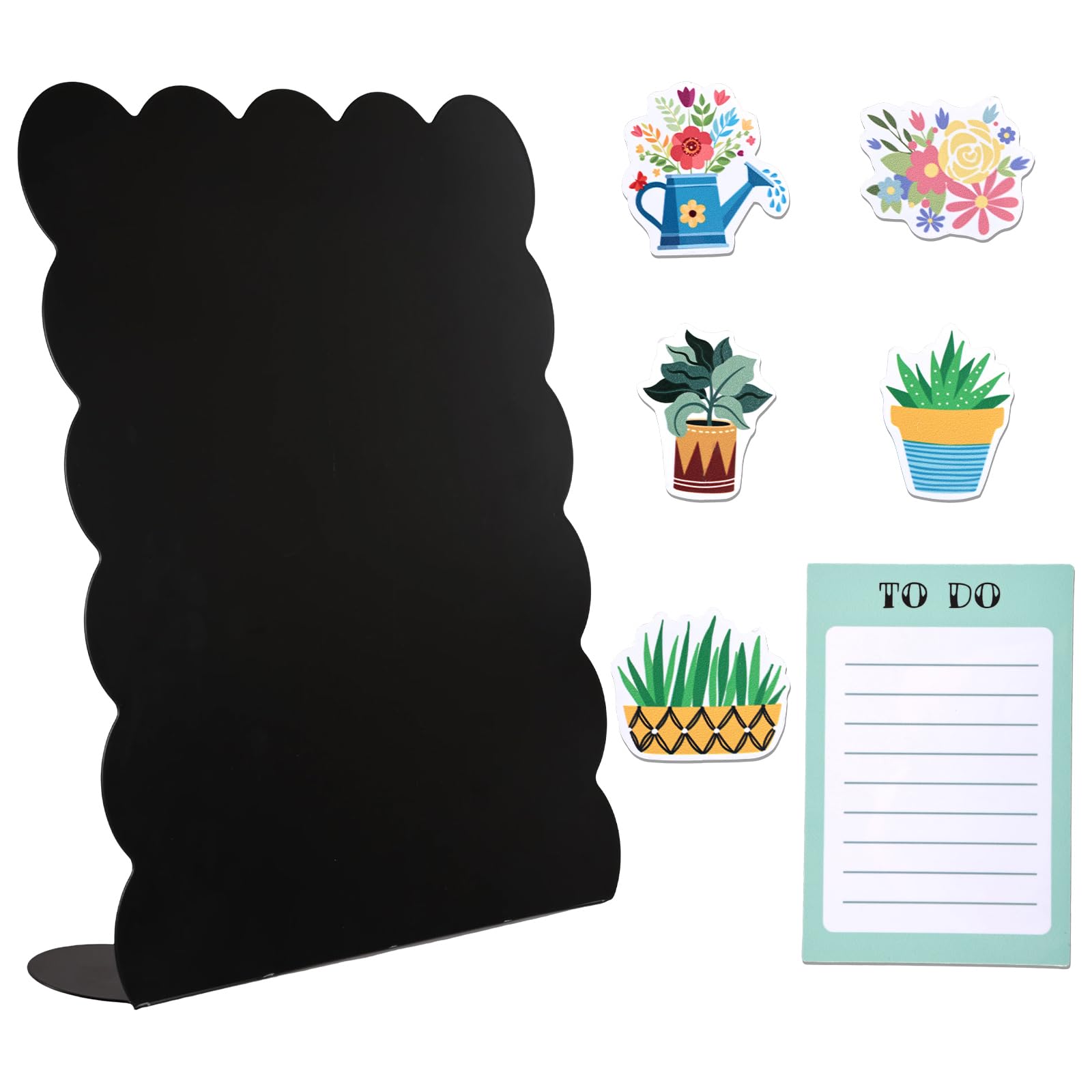 Black Magnetic Display Board Set, 32x28cm/12.6x11.02in Magnetic Whiteboard with Sticky Note Magnet & Flowers and Plants Magnets for Home Kitchen School Office