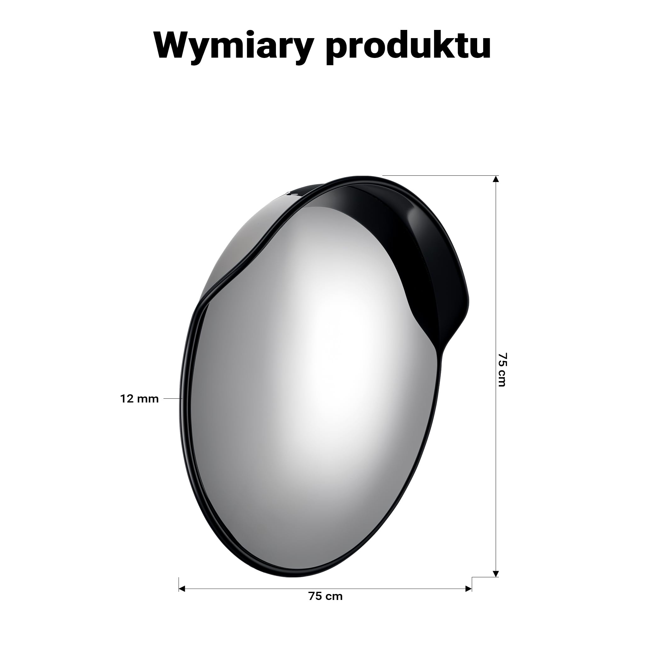 Wiltec Lustro drogowe 75 cm wypukłe z osłoną czarne, okrągłe magazynowe z polem widzenia 160°, więcej bezpieczeństwa przy wyjeździe z materiałem montażowym