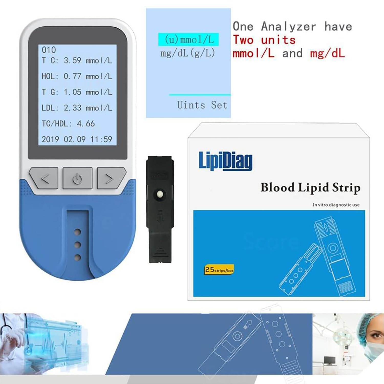 Cholesterin-Testmessgerät-Kit, Lipidtest-Analysator Mit 25 Blutfetten, 500 Gruppen Von Speicherwerten, Multifunktionales 5-in-1-TC-TG-HDL-LDL, Präzisionsmessung, Schnelle Ergebnisse, Heimgebrauch