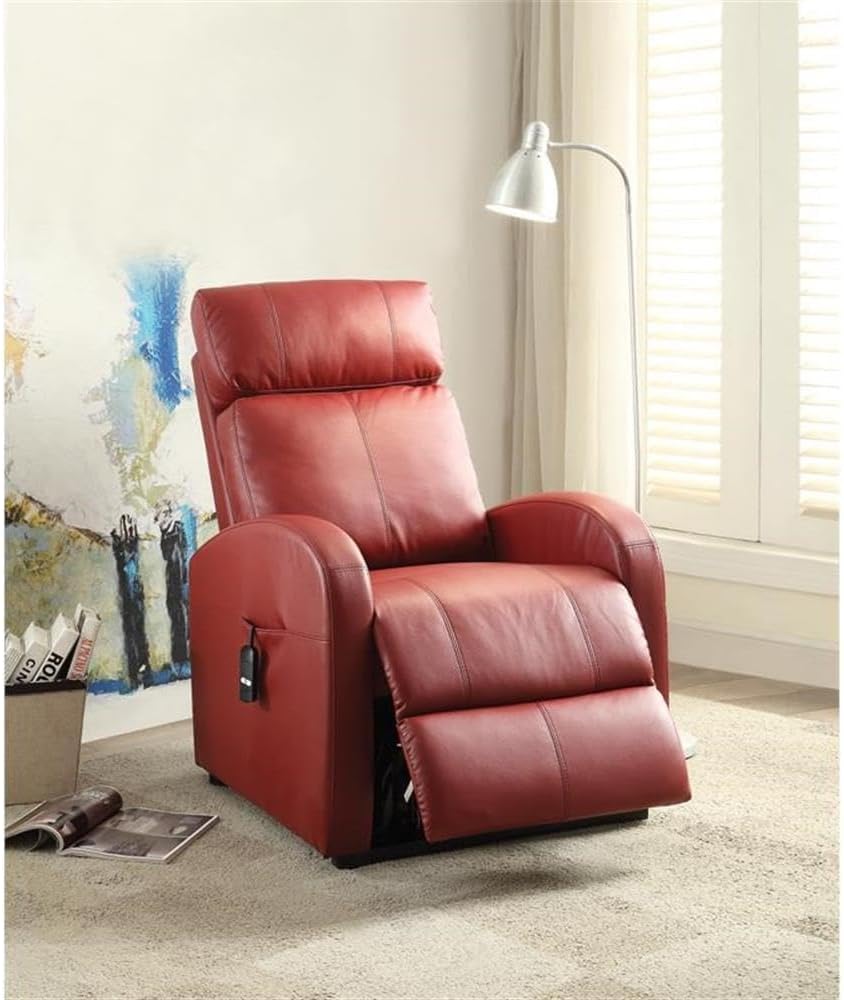 Acme Ricardo Tufted Faux Leather Upholstered Recliner with Power Lift in Red