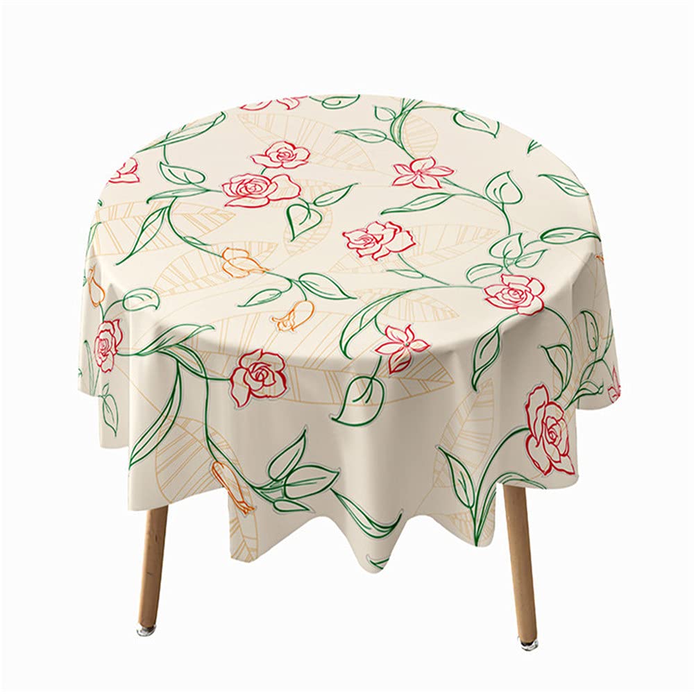 Highdi Flower Painting Round Tablecloth Waterproof Dust-Proof Circular 3D Print Polyester Table Cover Wipe Clean, For Dinner Kitchen Holiday Bistro Garden Outdoors (,Diameter 100Cm)