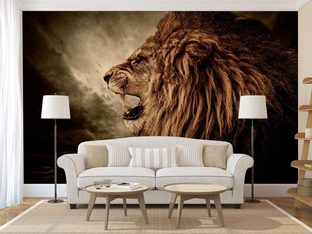 Papier peint photo lion 3d fresque murale salon format xxl 400x280 cm