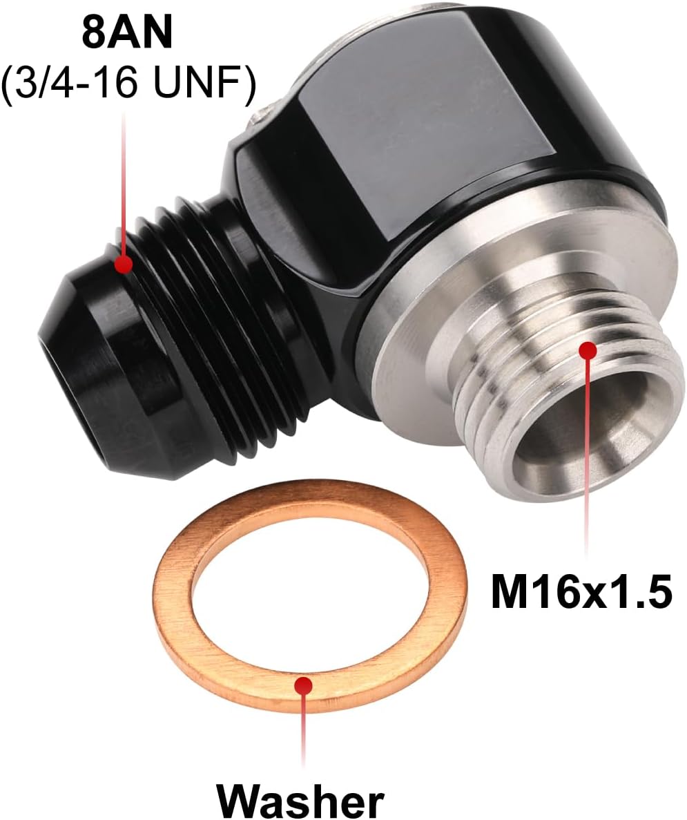 8AN Male Flare Banjo to M16x1.5 Stainless Steel Banjo Bolt Assembly Fitting Adapter Black