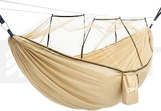 hamak z moskitierą 330 x 140 cm do 200 kg – hamak podróżny z nylonu 210T, lekki do kempingu, ogrodu i trekkingu Ranger Sahara