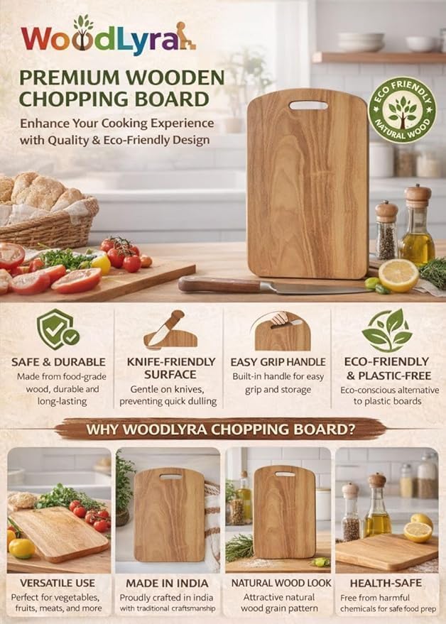 Image of Chopping Board for Kitchen Vegetable, Fruits Cutting Board for Kitchen Non Slip Chopping Board Wooden - [ 33 x 24cm ]