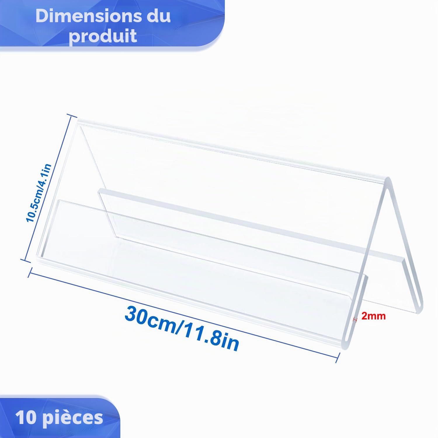 Porte Noms 300 x 105 mm, 10 Pcs Porte Nom Table Ncrylique, Présentoirs pour Classe, Presentoir pour les Cartes de Visites, Chevalets pour Bureau
