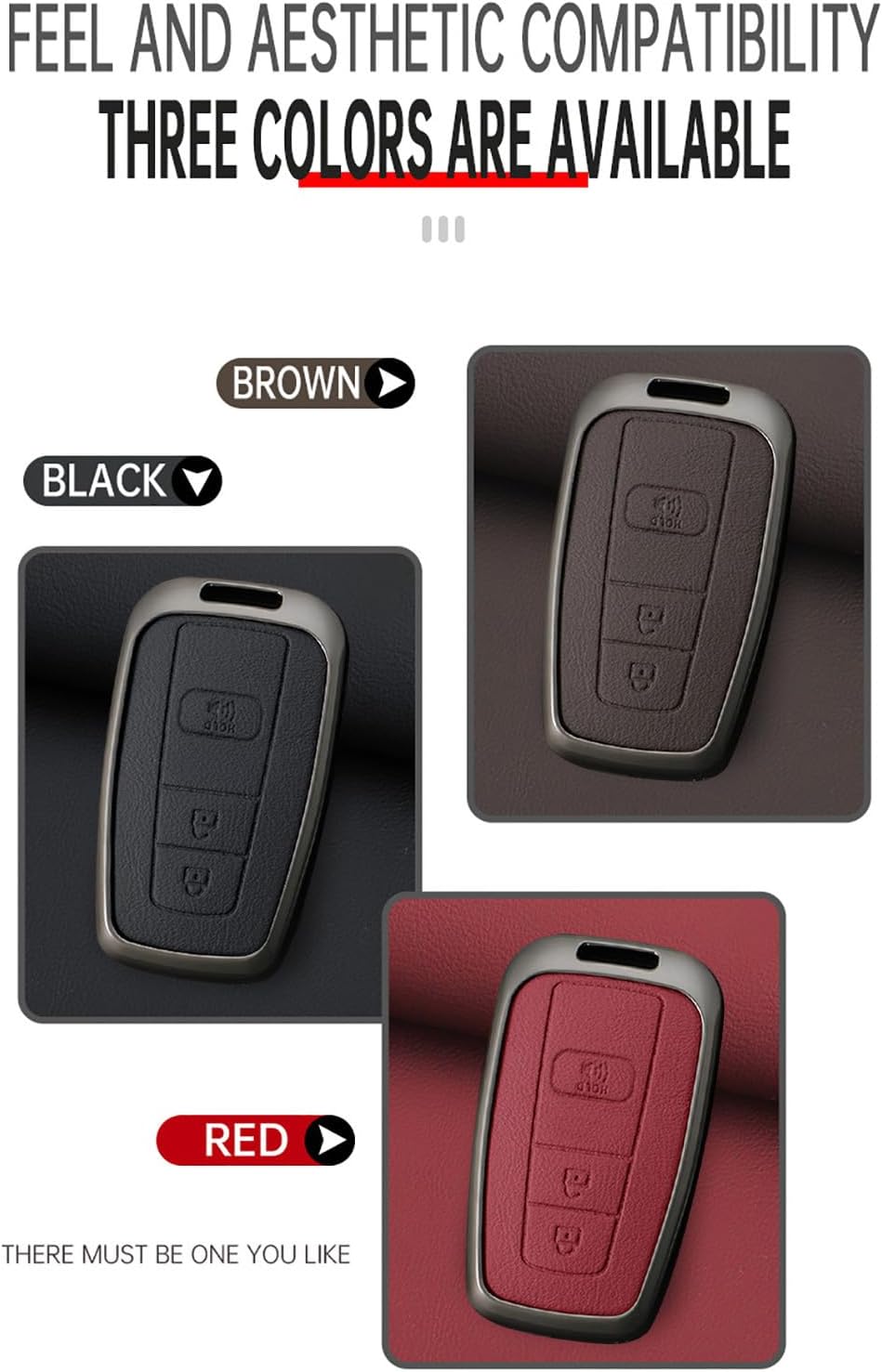 SANRILY Metal & Leather 3 Button Key Fob Cover Case Compatible with Toyota Camry 2018-2023 RAV4 4Runner Highlander Avalon C-HR Prius Prado Corolla GT86 Keyless with Keychain Black