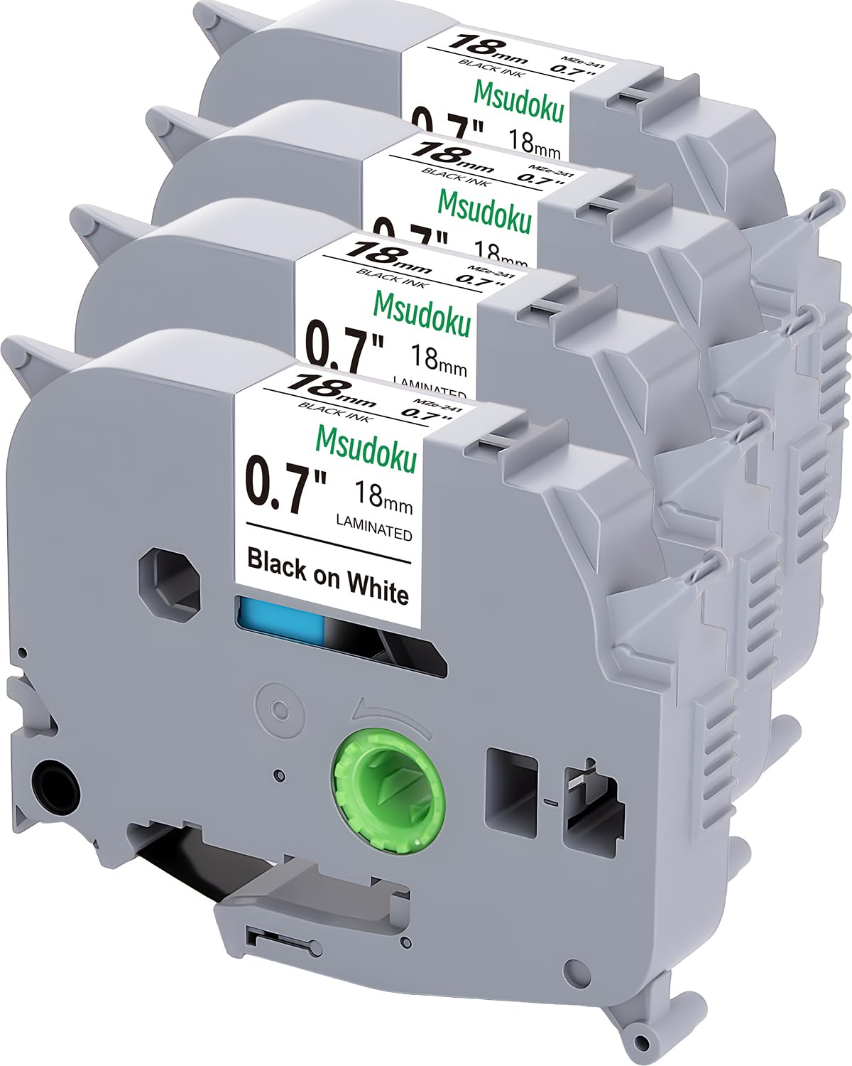 Msudoku 4 Pack TZe TZ Tape 18mm 0.7 Laminated White Replacement for Brother Label Maker Tape TZe-241 TZe241 TZ-241 TZ241 18mm Standard Laminated Label