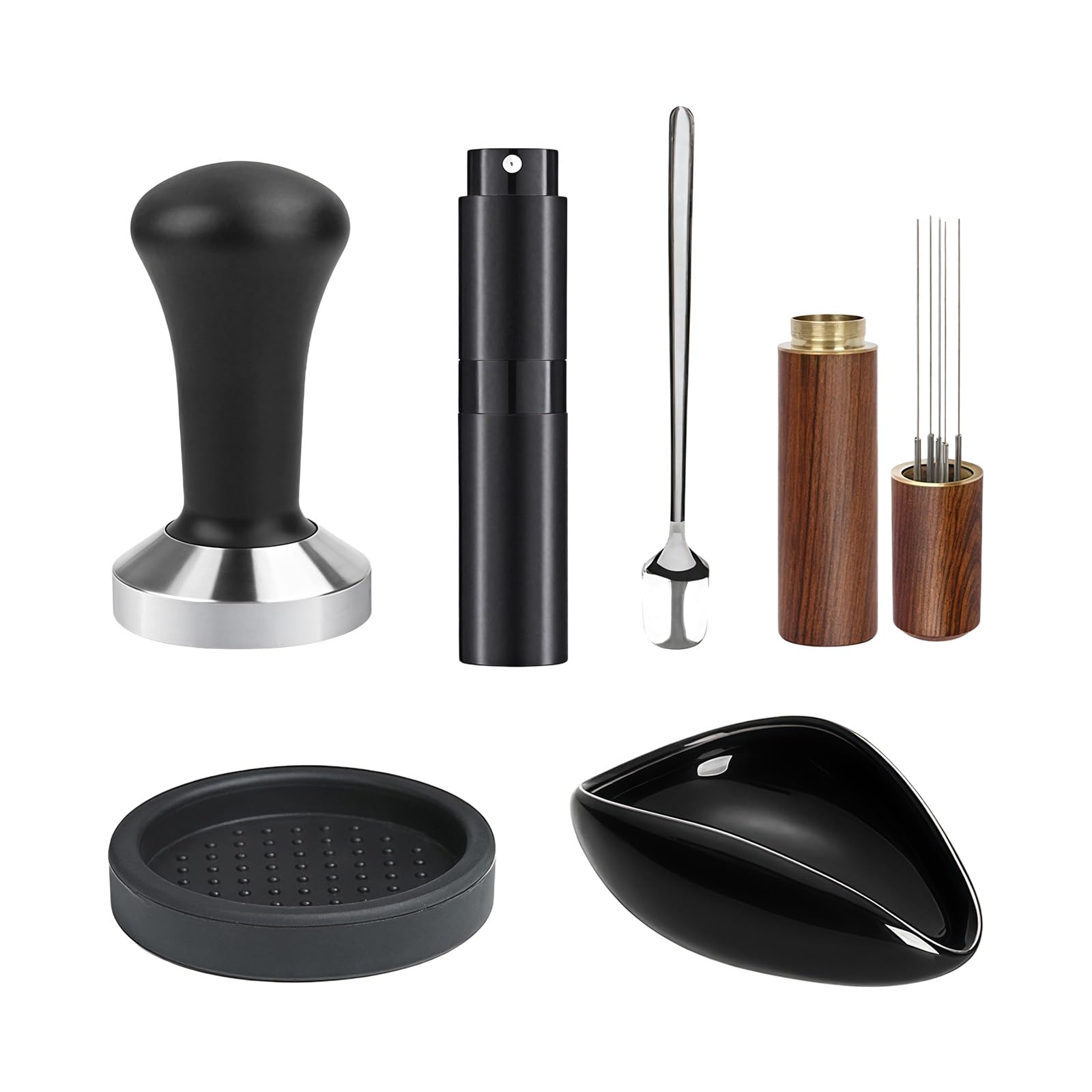 OSNIYAW Ergonomic Espresso Tamper Leveler Set Food Grade Stainless Steel Wood for 53mm 54mm Portafilters Coffee Distributor
