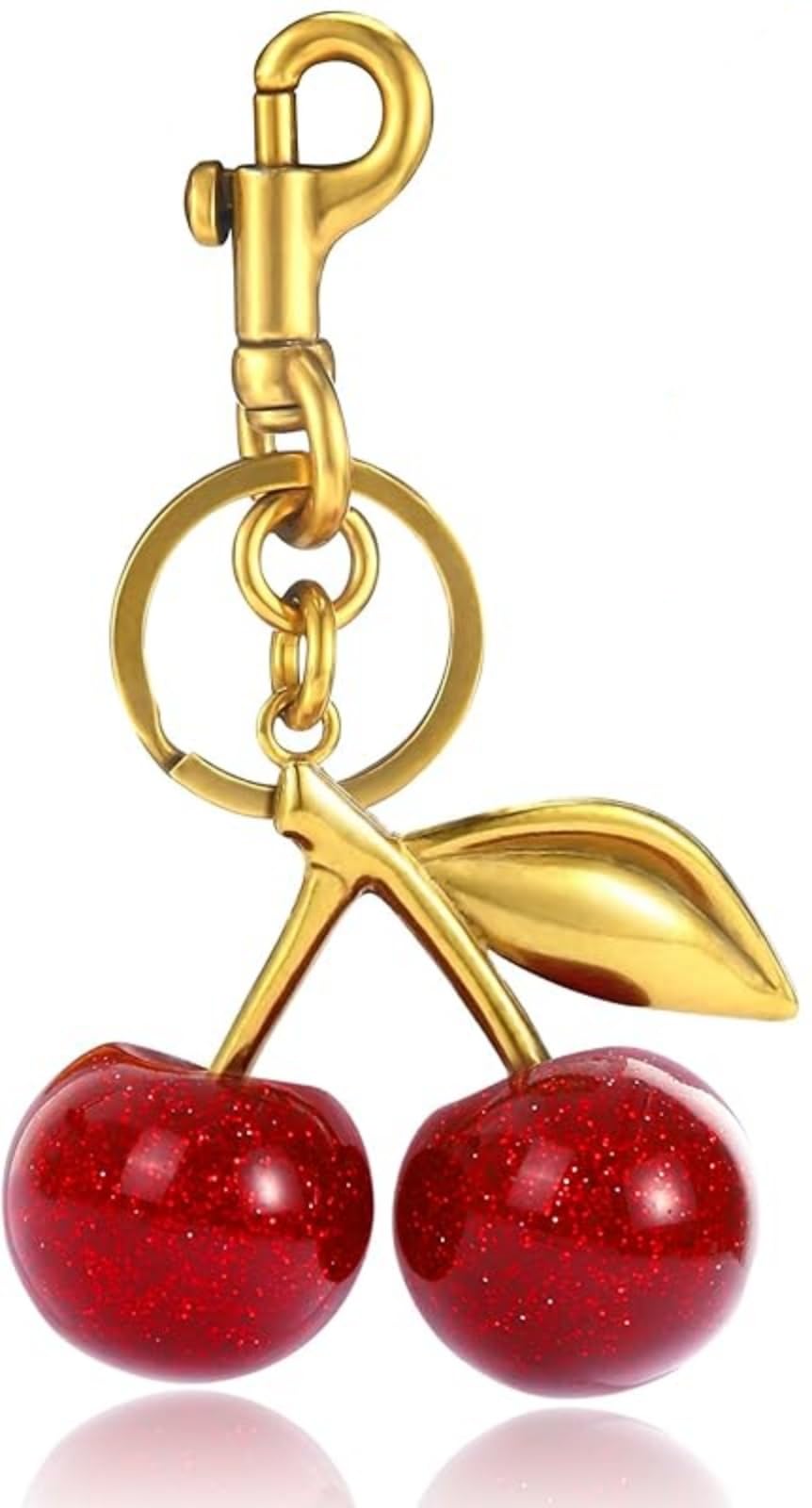 Gebafo Glitter Cherry Keychain Cherry Bag Charm 18K Gold Plated Charms Purse Keychain Car Cherries Accessories Keychains