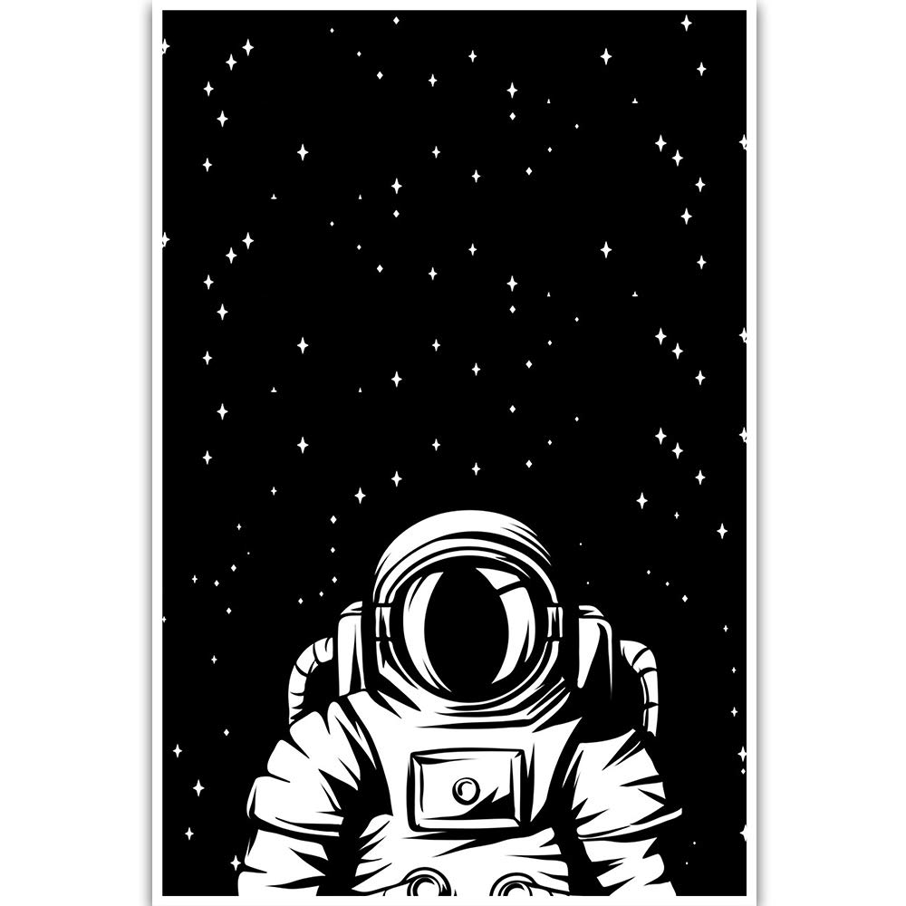 Wildmark 'Astronaut and Stars' Premium Laminated Wall Poster (Black, 12x18 inches, Paper)