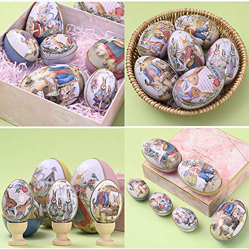 BAINA 6 stks Easte Eieren Konijn Geschilderd Decoratieve Tin Doos Creatieve Ei Filler Zal Houden Candy Gift Case Metalen… - Afbeelding 5