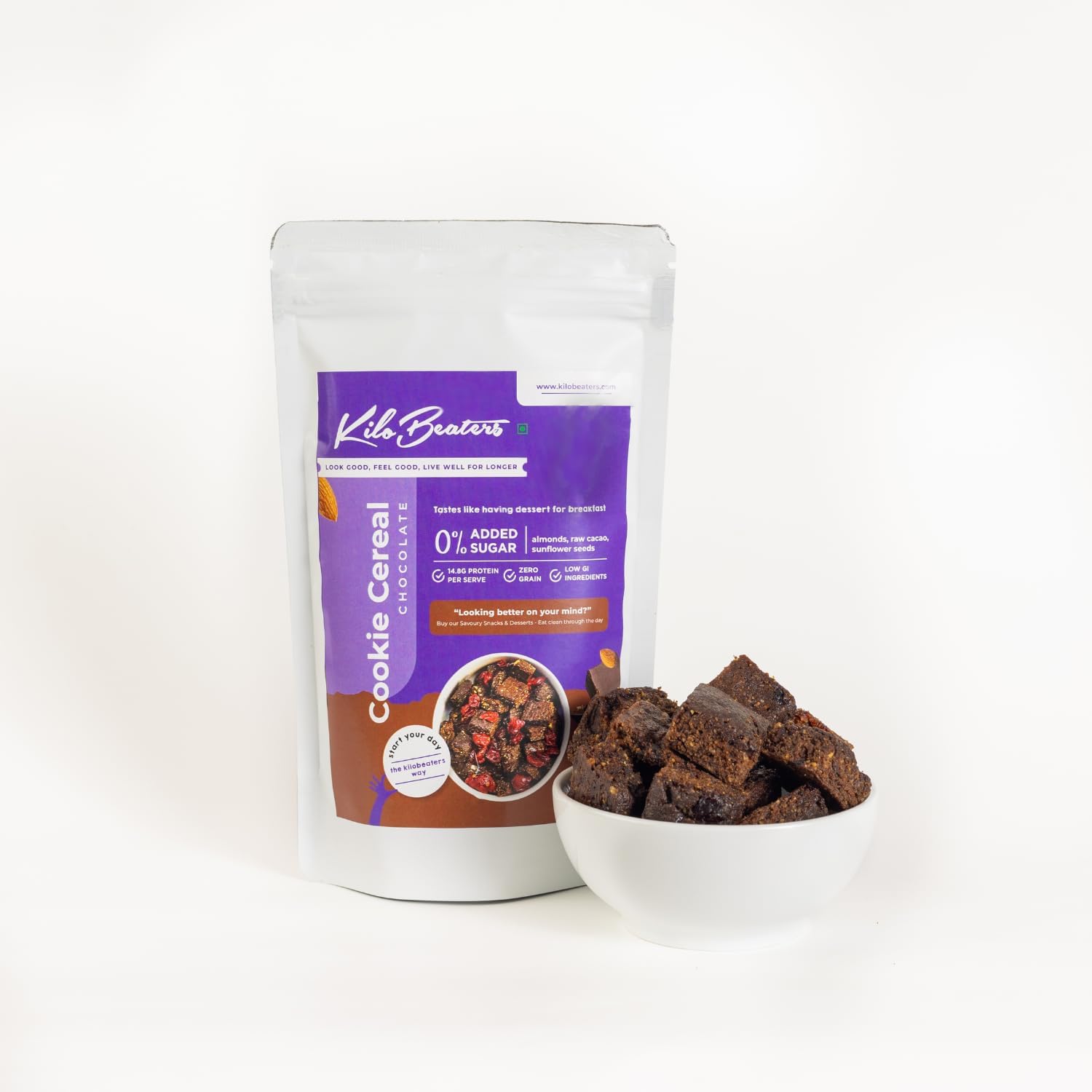 Kilobeaters High Protein Chocolate Cookie Cereal Made With 100% Almond Flour,Gluten Free, Zero Sugar For Keto And Diabetes Friendly,Healthy Dessert For Breakfast (Pack of 1, 200g)