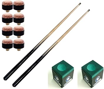 2 x KIDS 36" 3ft SMALL POOL TABLE, TIGHT SHOT CUES & 8 x TIPS & 2 GREEN CHALKS