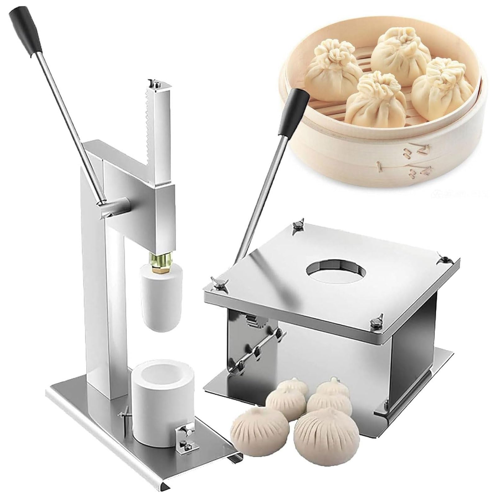 XNZJHPP Stainless Steel Semi-Automatic Baozi Maker - Manual Chinese Bun Machine with Dough Press, Perfect for Delicious Homemade Baozi, Medium Molds Size (M)