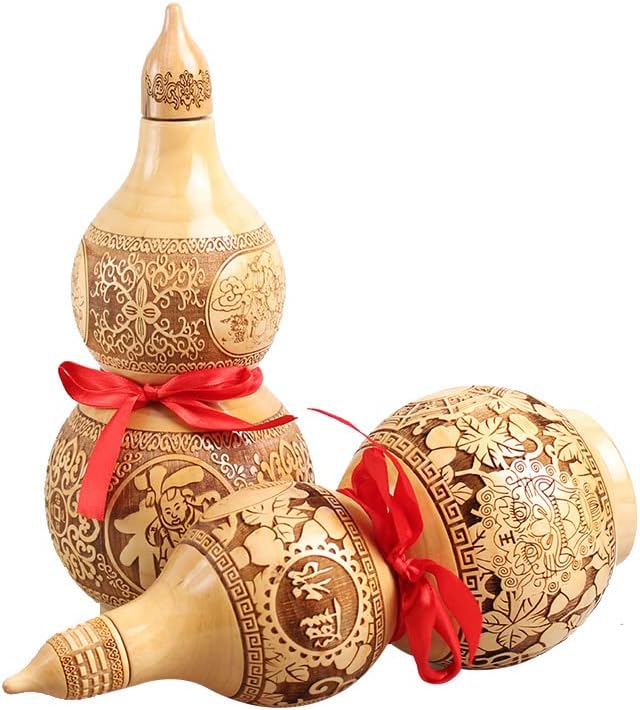 Taoist Supplies Amulet Exorcism Bringing Good Luck Mascot Decoration Pendant 桃木葫芦五帝钱款 天然桃木开盖葫芦家居摆件 桃木葫芦（1Pcs 六寸吉祥如意加五帝钱