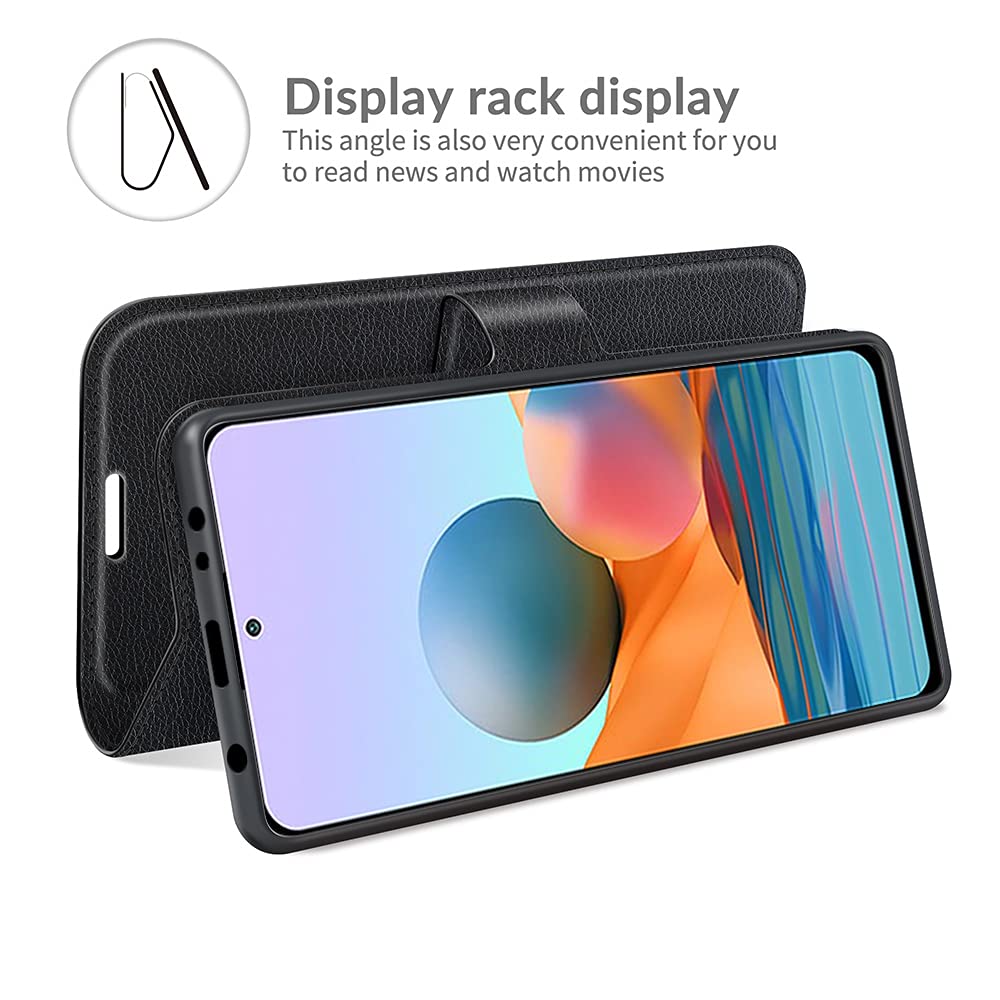 Leder Flip Case Für Xiaomi Redmi Note 10 Pro / Pro Max - Mit Kartenfach, Magnetschnalle & Standfunktion (Schwarz)