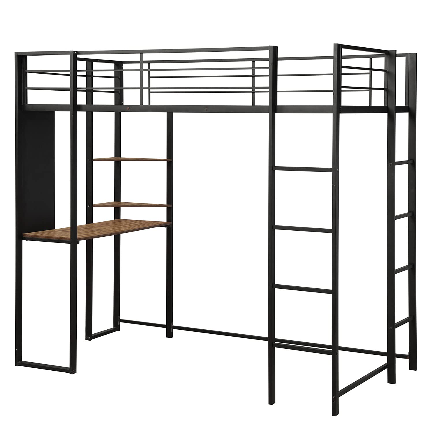 Metal Twin Loft Bed, Loft Bed with Desk, Twin Size Loft Bed Frame with