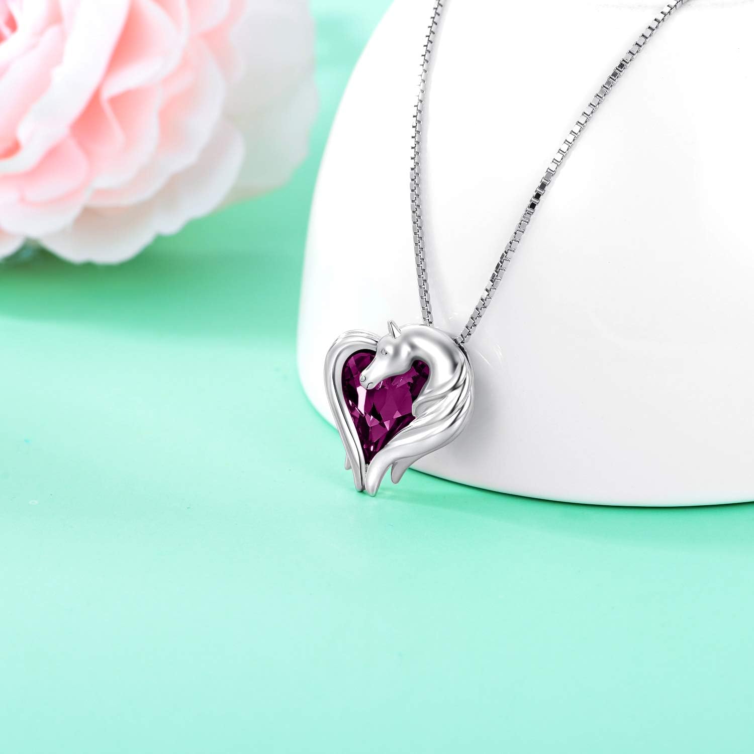 AOBOCO Horse Necklace 925 Sterling Silver Horse Lovers Heart Pendant with Crystal Animal Jewelry Gift for Women - Image 2