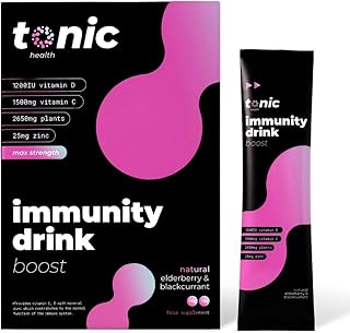 Tonic Health High Dose Immunity Supplement - Max Strength - Vitamin C, Vitamin D, Zinc. Plant Powered for Immune Recovery & Energy Boost - Vegan, No Sugar - Elderberry & Blackcurrant (10 Count)