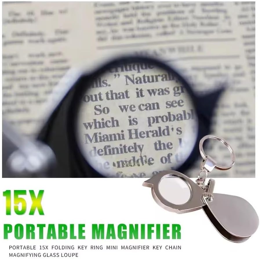 Portable 15X Magnifier Folding Key Mini Magnifying Glass Loupe Tool