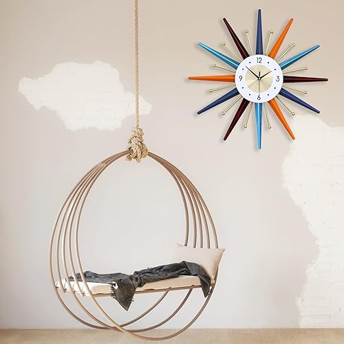 Miniatura 9 de Reloj de pared grande de mediados de siglo de 22 pulgadas, silencioso y colorido arte moderno 3D Starburst reloj para sala de estar, dormitorio,