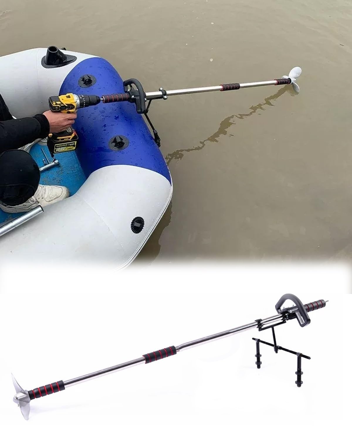 Außenborder Motor Aussenborder Diebstahlsicherung Schloss Motorschloß, Heckmontage Kajakmotor mit Bohrmaschine/Bootsantrieb für Fischerboote Handgeführter(With Bracket,L-125cm(49 1/4"))