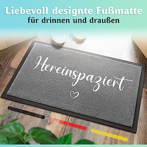 Bodenständig Hereinspaziert Fußmatte [Waschmaschinenfest] in 40x60cm - optimale Größe für die Haustür. Schmutzfangmatten innen, Welcome mat Spruch und Herz