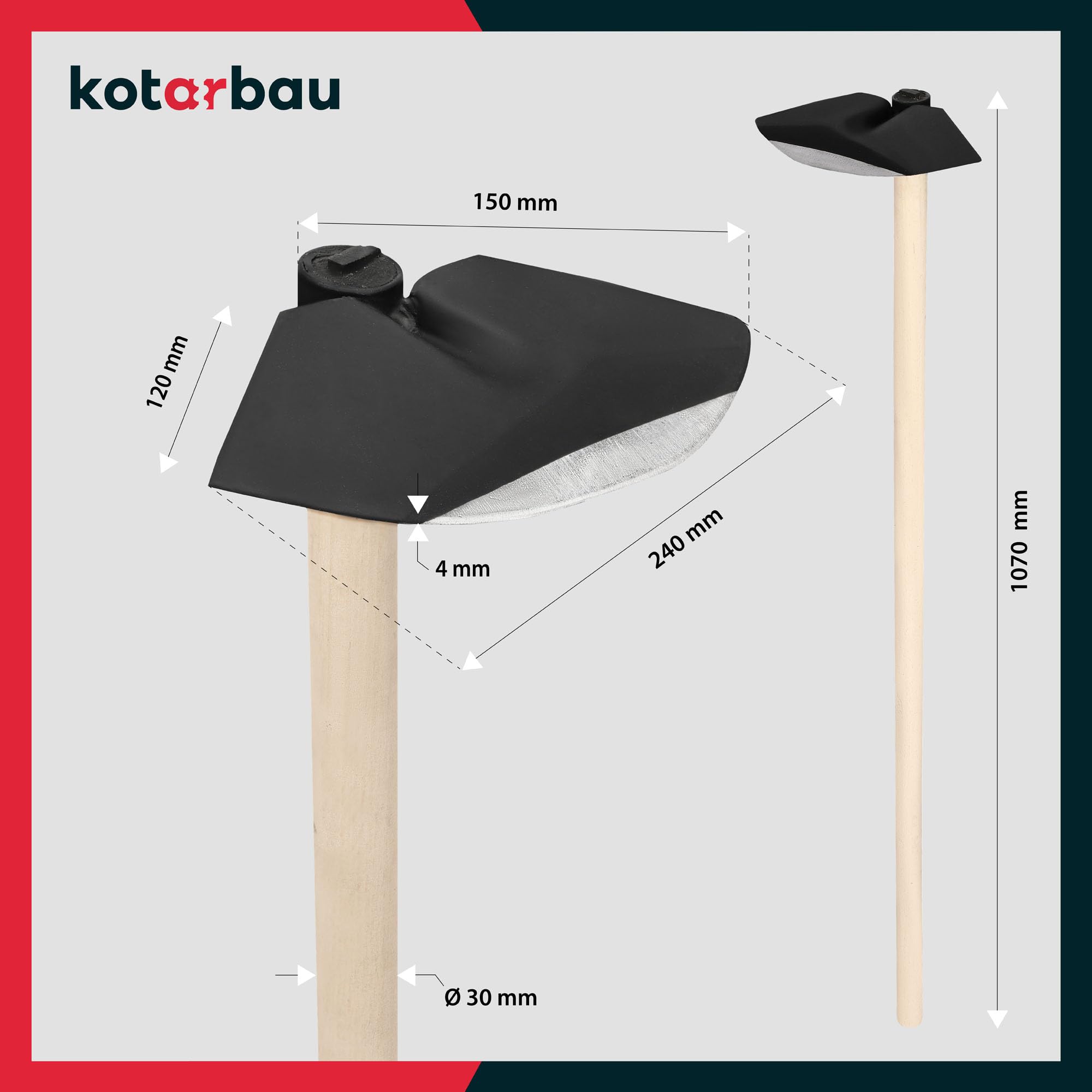 Zappa Per Orto In Acciaio KOTARBAU® Zappa Da Giardino Semicircolare 240 X 100 Mm Con Manico In Legno 110 Cm Strumenti Manuali Attrezzi Accessori Da Giardino Zappetta Giardinaggio Forcone Da Giardino