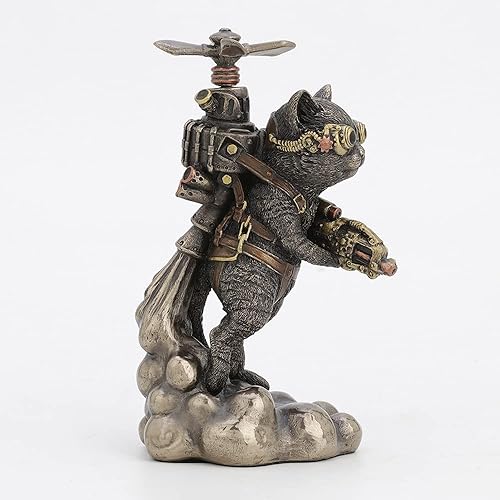 Miniatura 6 de Veronese Design Estatua coleccionable de animales de hélice de gato Steampunk de 5 1/2 pulgadas de alto, estatua de resina bronceada fundida en frío