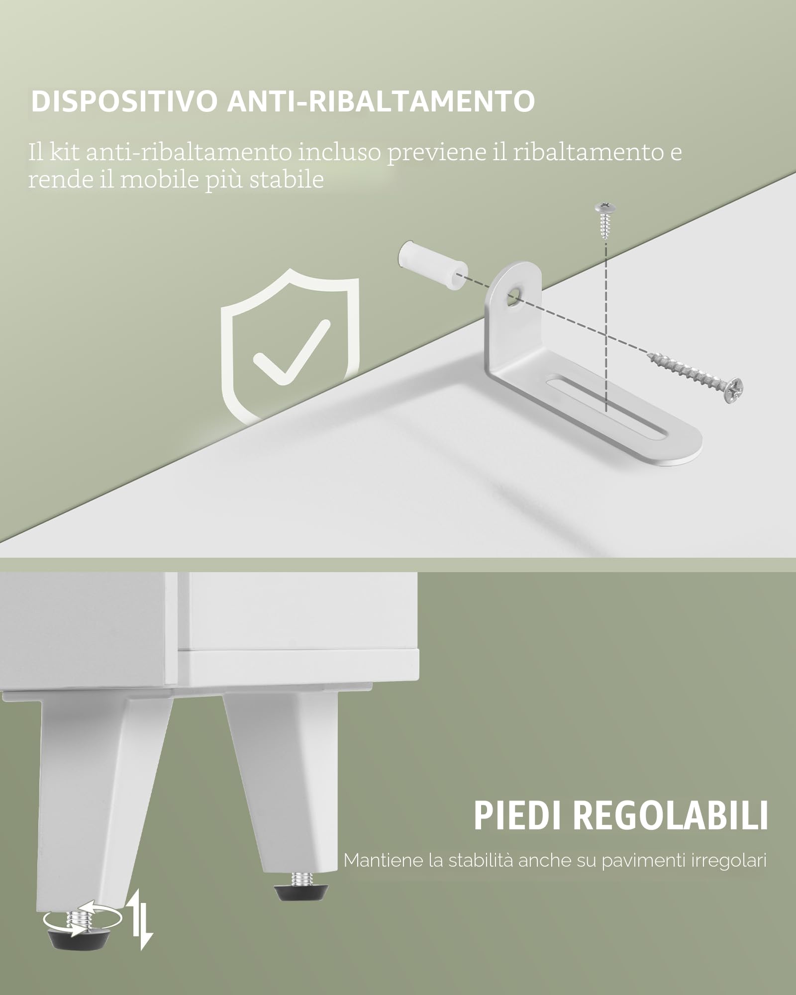 Hzuaneri Mobile Sottolavabo per Bagno, Mobiletto da Bagno, 3 Cassetti, 2 Ante, con Piedini, indipendente, moderno, 30 x 90 x 64 cm, Bianco BC29903X
