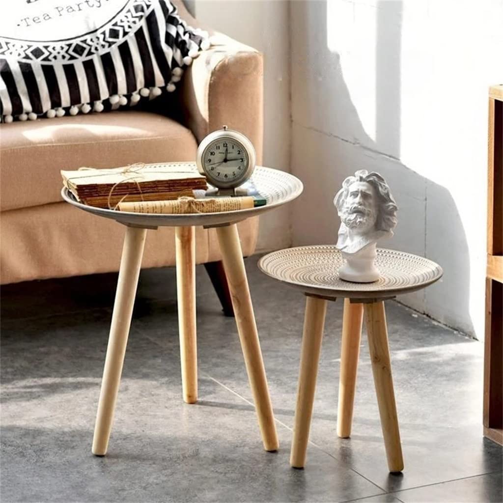 Mesa de Centro Redonda nórdica de Madera, Mesa Auxiliar para sofá, Mesa de té, Fruta, Aperitivos, Bandeja para Servir Platos, Escritorio pequeño para Sala de Estar (A)