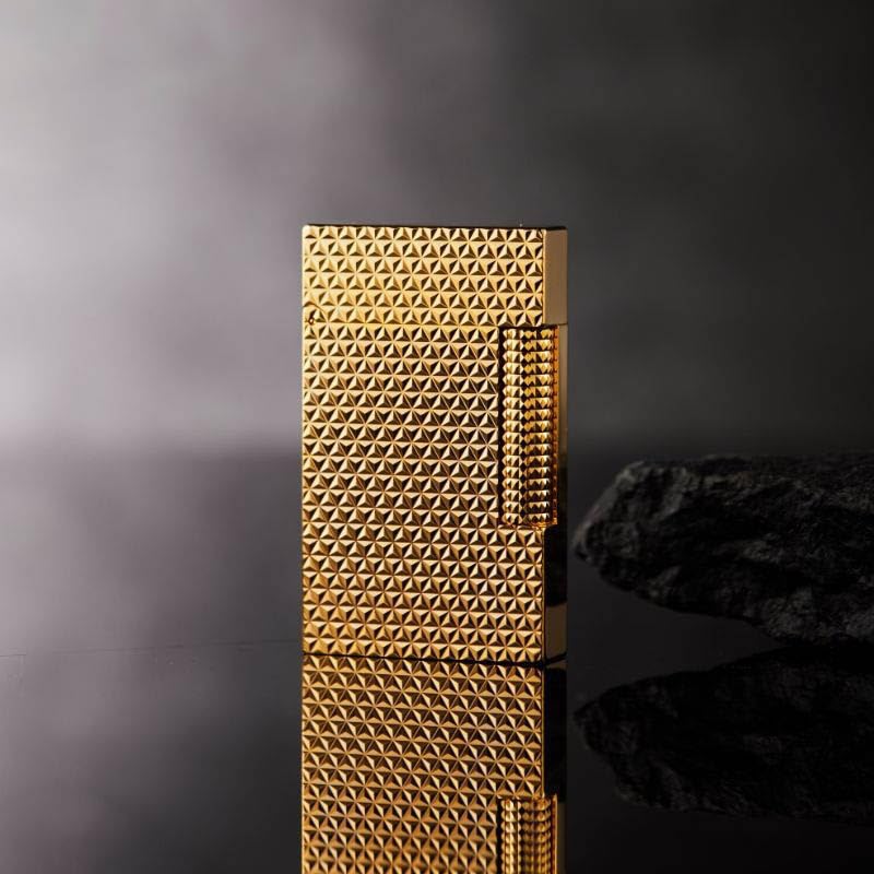 Classic Brass Lighter Butane Vintage Finely Carved Triangular Texture Side Slide Lgnition Refillable Lighter for Men Dad Husband