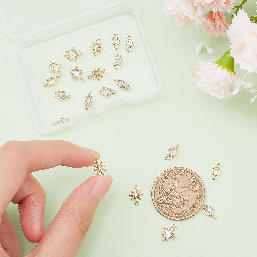 BENECREAT – 16 Ciondoli A Stella In Ottone Placcato Oro 18K Con Zirconia Cubica, Connettori Per Gioielli Fai Da Te, Misura 10,5x8,5 Mm
