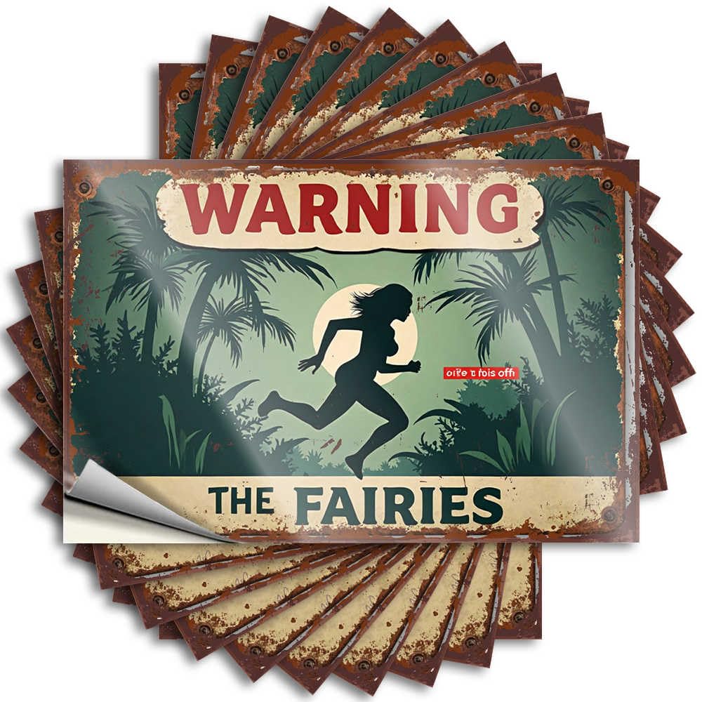 Run Fast: A Tropical Warning Sign with Silhouette of Person Tattoos Guest Bathroom Decor | Summer Window Removable Decal Pack(12X18CM)