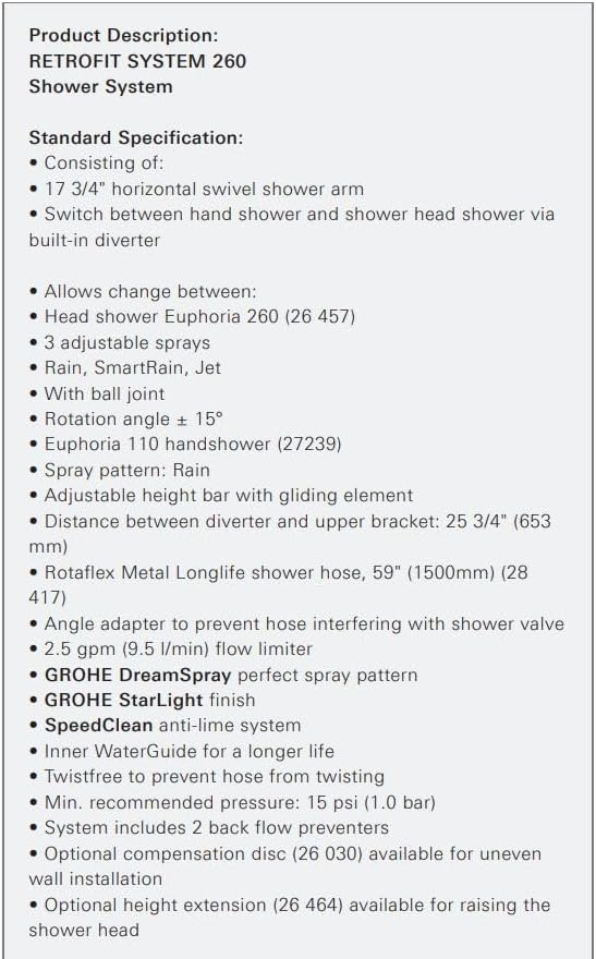 Miniatura 3 de GROHE 27867001 Retro-Fit Euphoria - Sistema de ducha de 25 pulgadas, 2.5 GPM, cromado Starlight