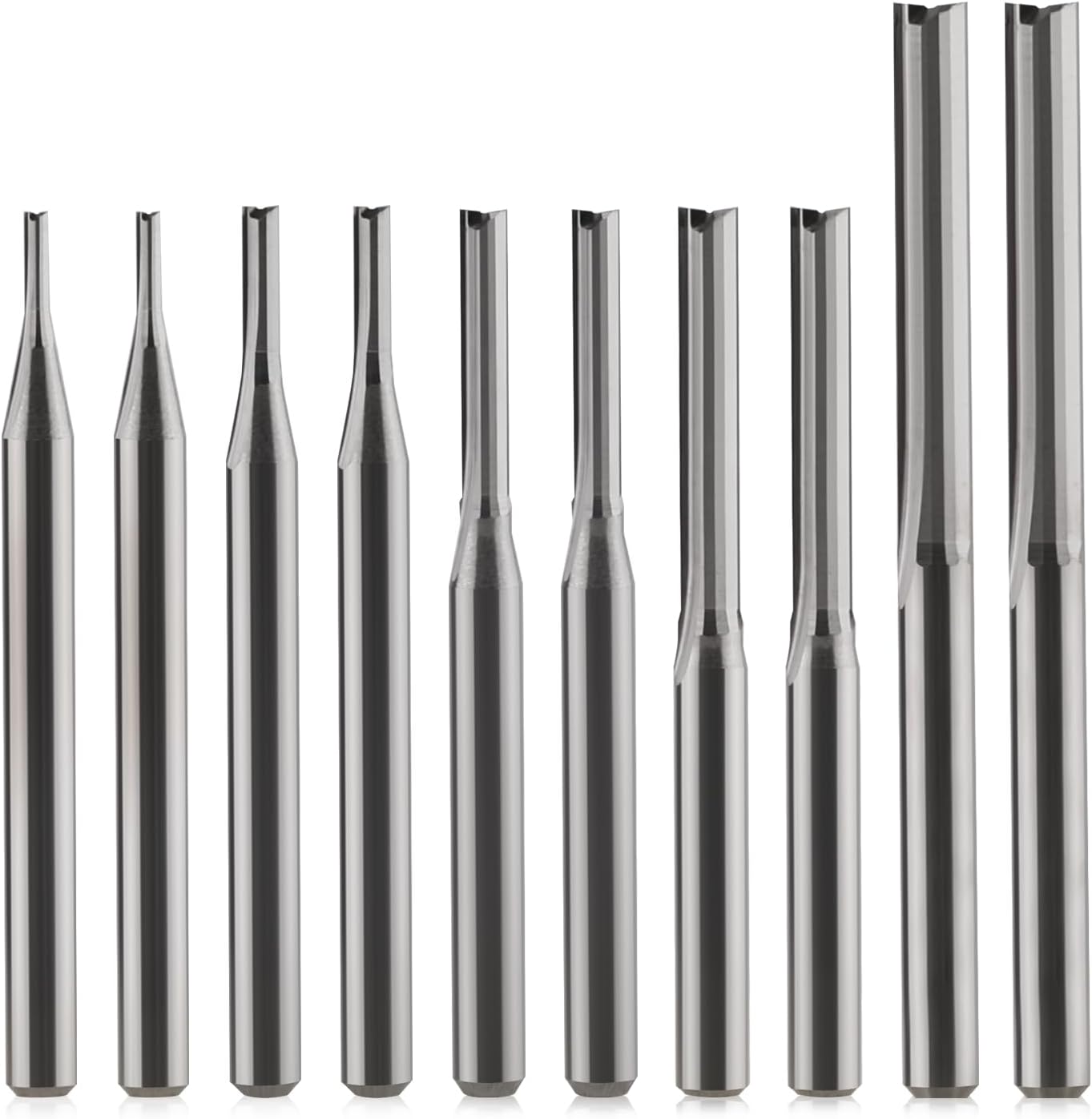 HOZLY 1/8 Inch Straight Router Bits Set (CED 1.0mm 1.5mm 2.0mm 2.5mm 3.175mm) Milling Cutter 2 Flutes Double Edged CNC Cutting Tungsten Steel for Wood MDF Acrylic Milling