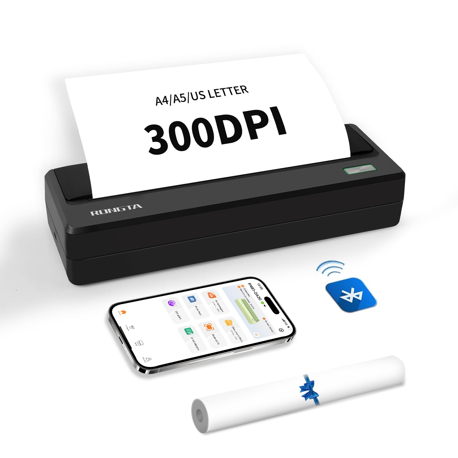 Rongta Portable Printers Wireless for Travel,Thermal Inkless Printer for School/Office/Home Use, Support 8.5x11 US Letter&A4 Thermal Paper, Compatible