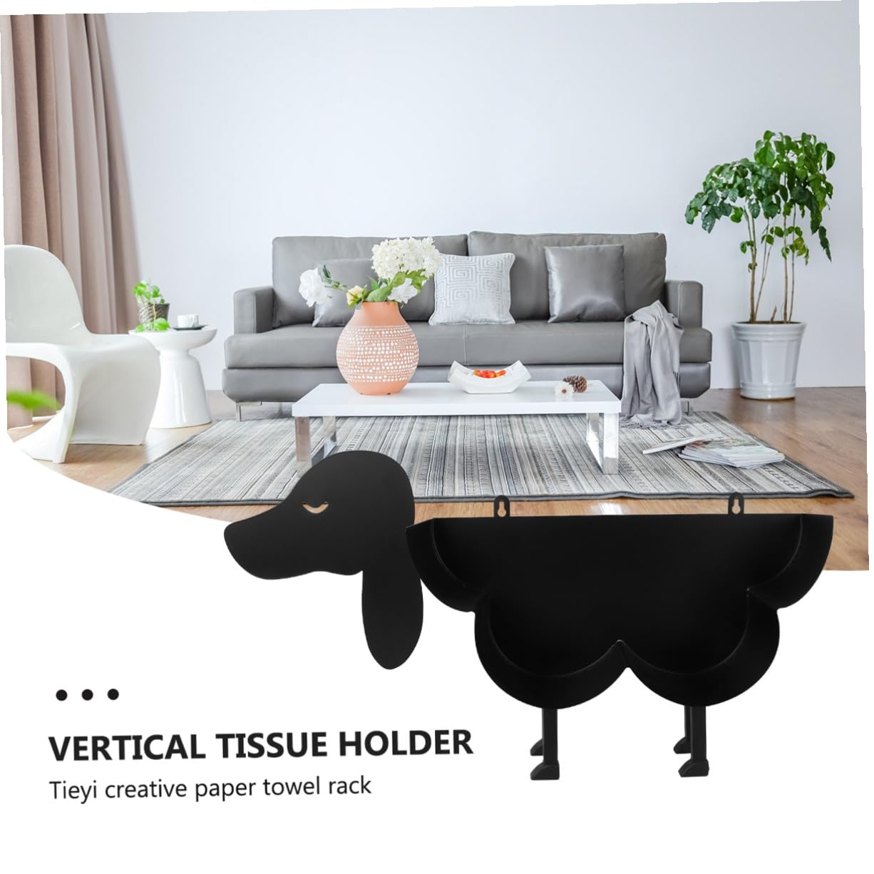 Portarrollos Base Estable de Papel Higiénico Vertical de Hierro Negro, Diseño de Perro y Espacio para Varios Rollos, Adecuado para Club y Restaurante