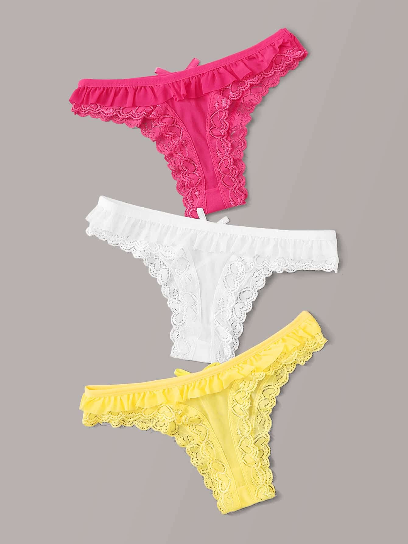 SHENHE Women's 3 Packs Frilly Panties Vintage Style Heart Print Mid Rise Ruffle Cute Panties Underwear