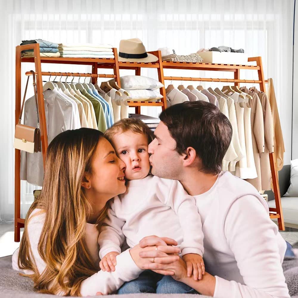 Appendiabiti per Appendere Abiti, Asta Appendiabiti per Guardaroba, Asta Appendiabiti per Guardaroba Aperto per Ingresso e Organizzatore di Stoccaggi per Camera da Letto, Stendibiancheria/Marrone/150